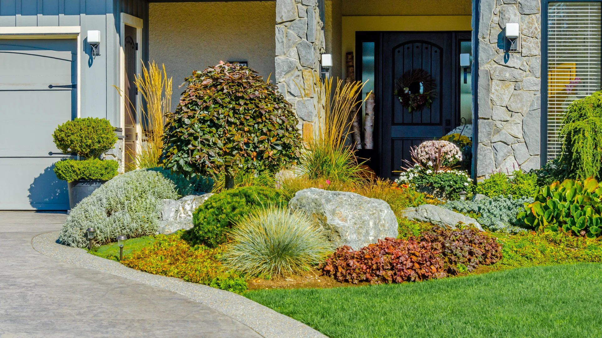 Landscape bed with shrubs nicely trimmed in Charlotte, NC.