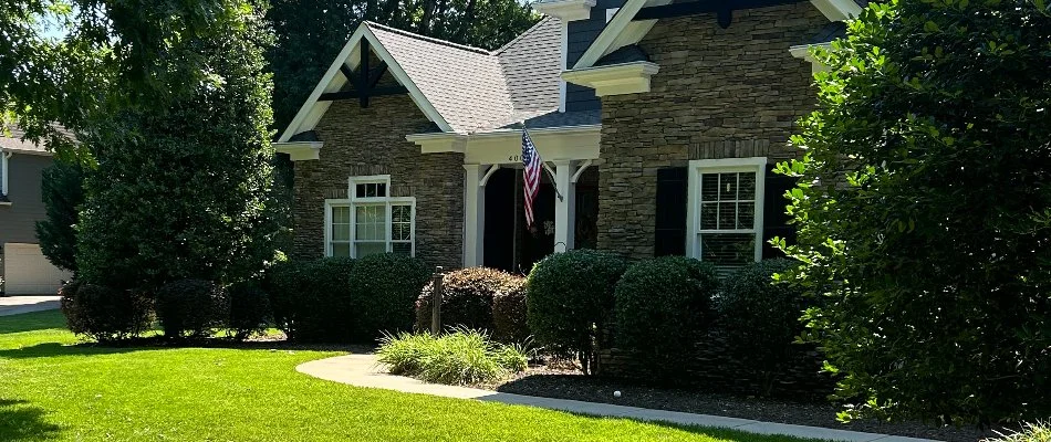 Lush trees and shrubs in front of a property in Charlotte, NC.