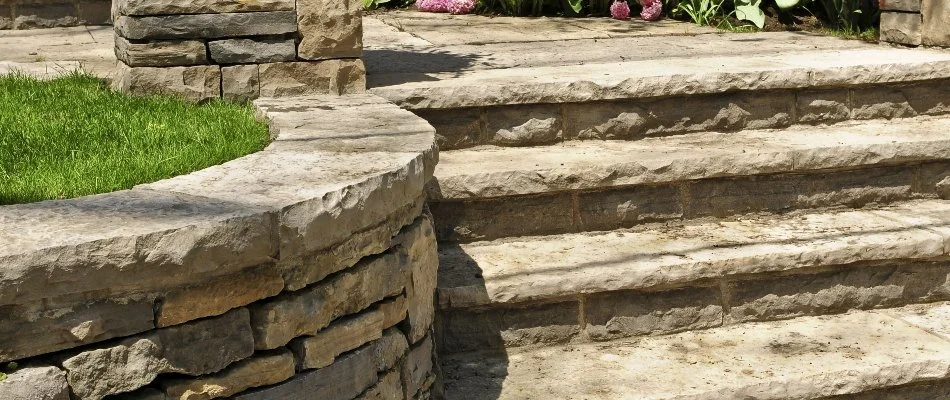 Outdoor steps and a retaining wall in Charlotte, NC.