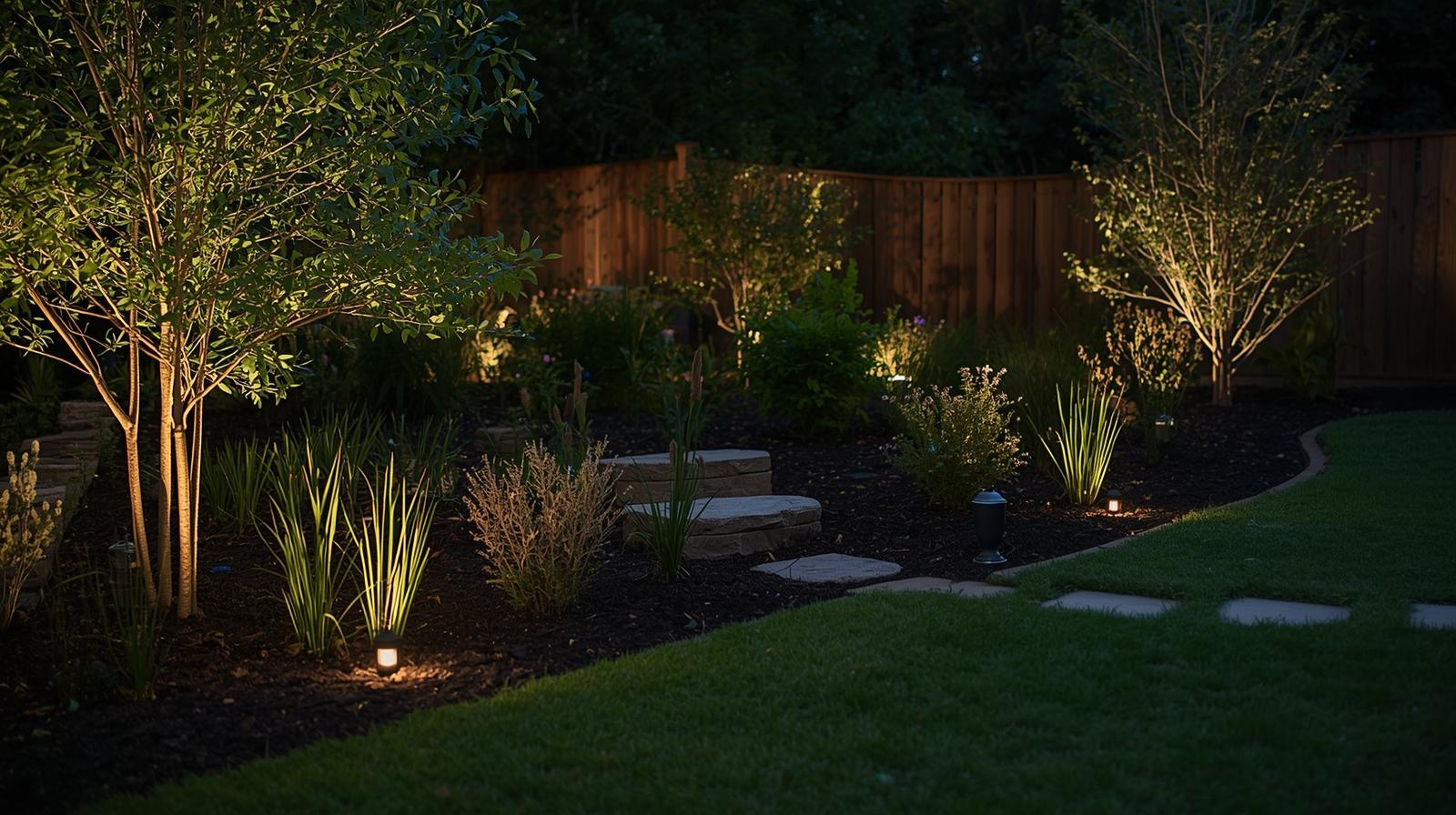 Beautiful outdoor landscape lighting enhancing your property in Charlotte, NC