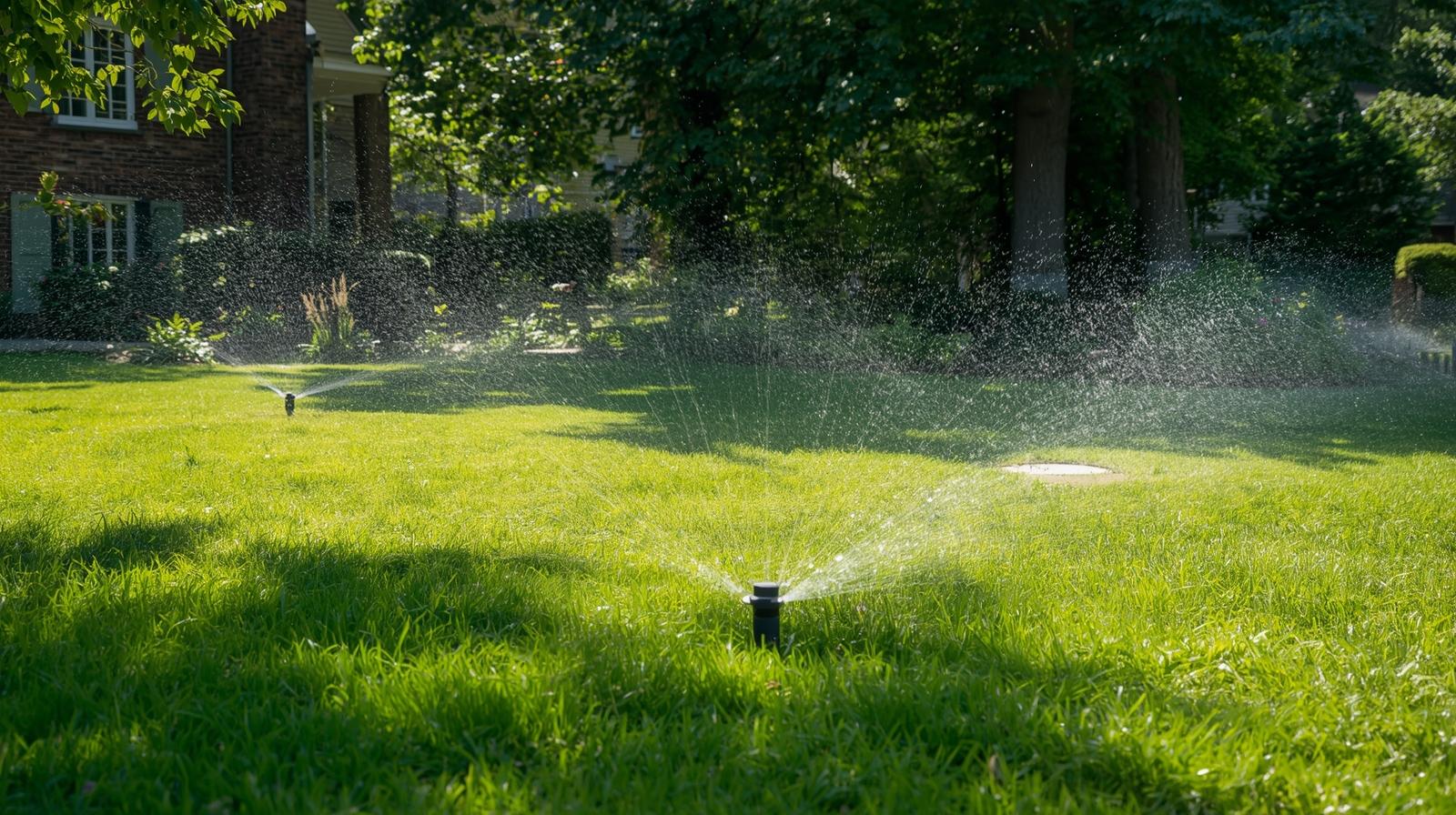 Charlotte area warm season turf with irrigation heads on a sunny apron