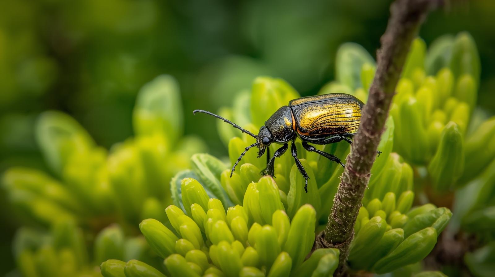 Japanese beetle on shrub in Charlotte, NC