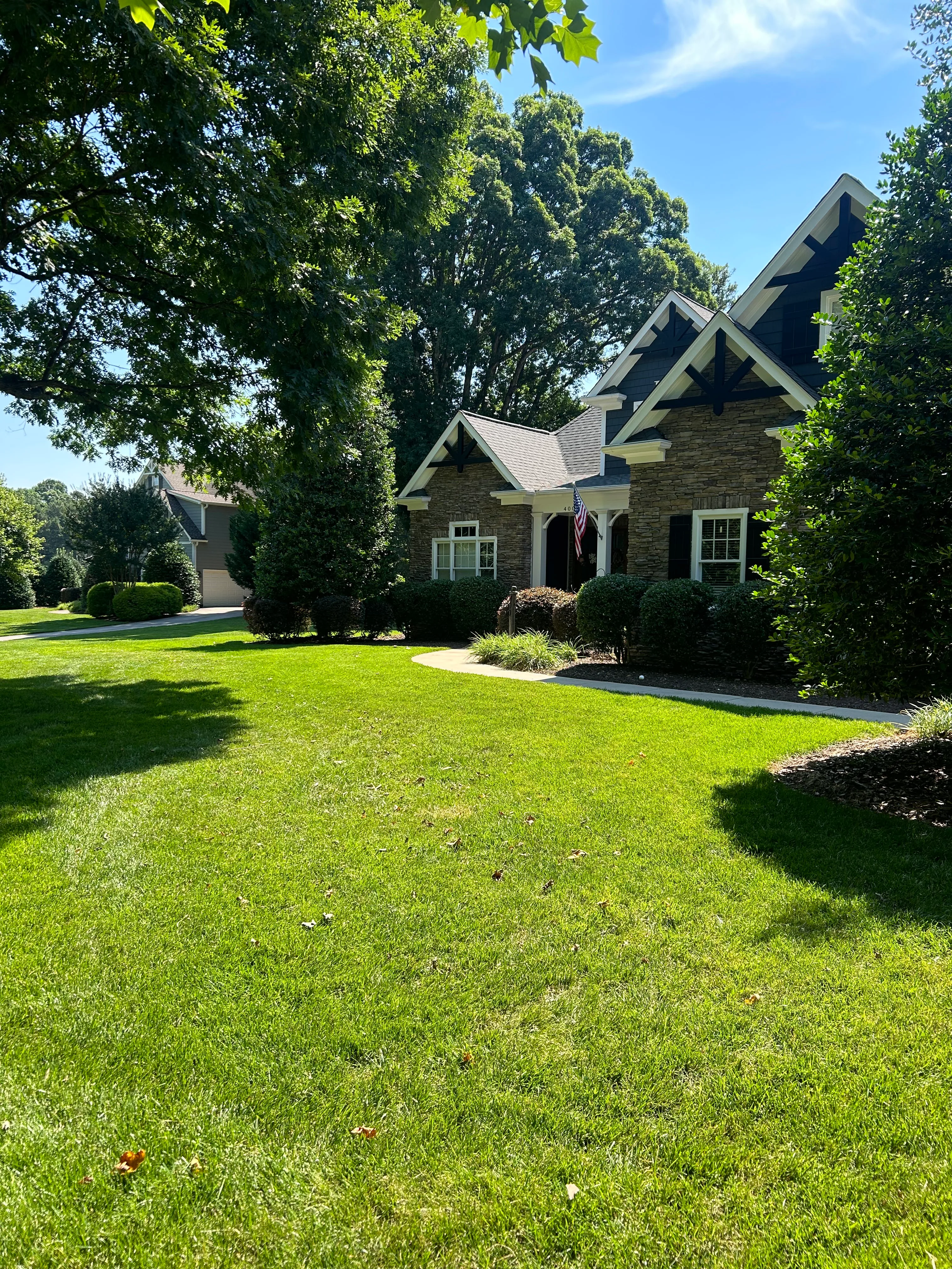 Shrubs and trees beside a Charlotte area home landscape